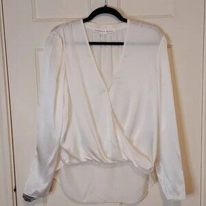 Veronica Beard White V Neck Silk Blouse